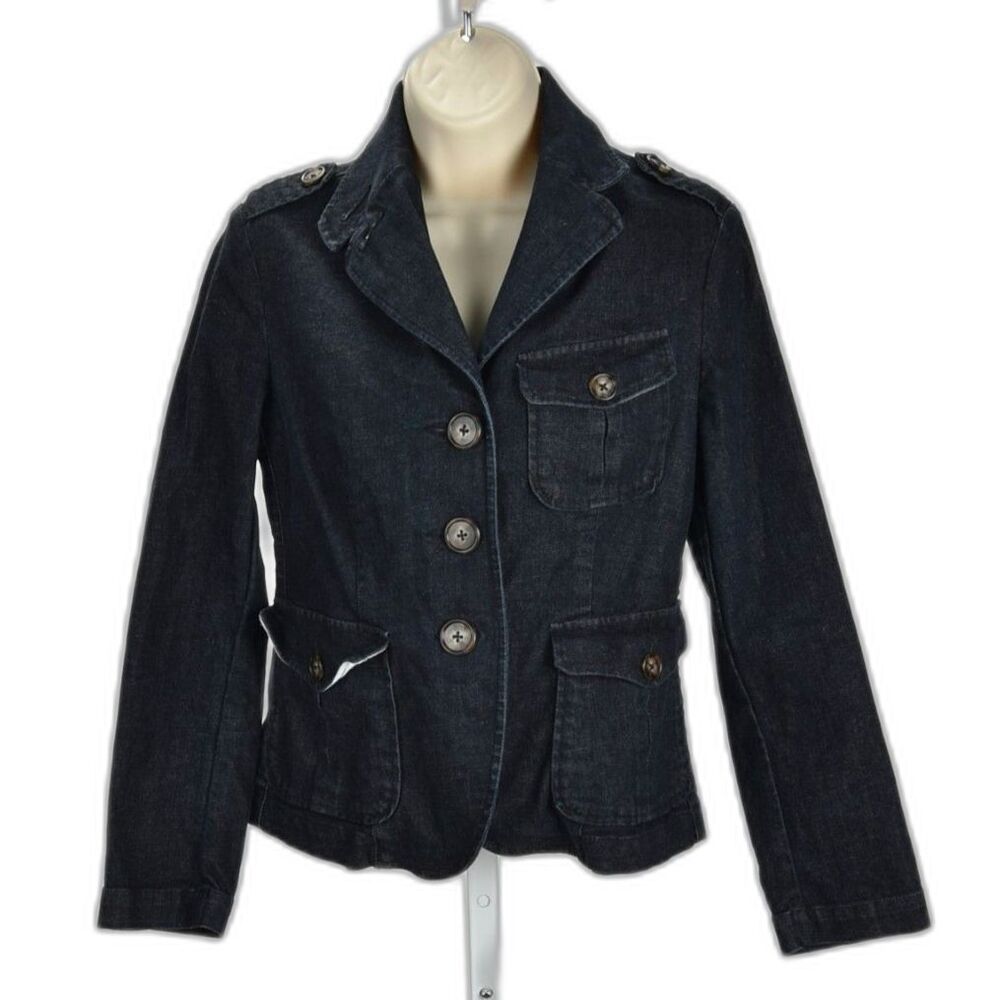 Talbots Button Up Dark Wash Fitted Denim Jean Jacket Size 4